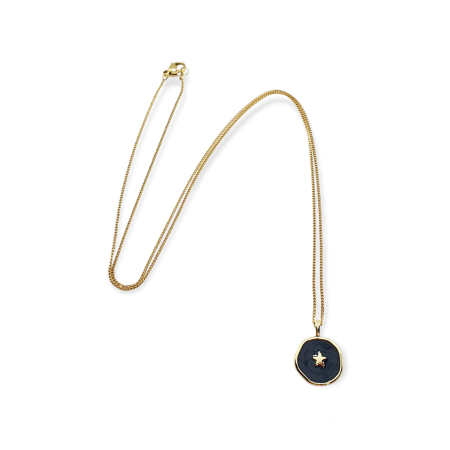 necklace steel with bronze element black gold star23